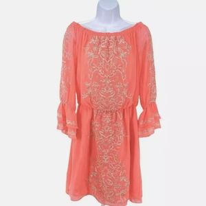 Women's sequin embroidered LS drop waist dress